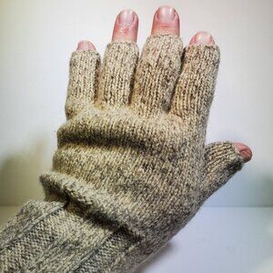 VINTAGE KNITTED WOOL FINGERLESS GLOVES  WITH LONG CUFFS...1971...SET NO. ONE